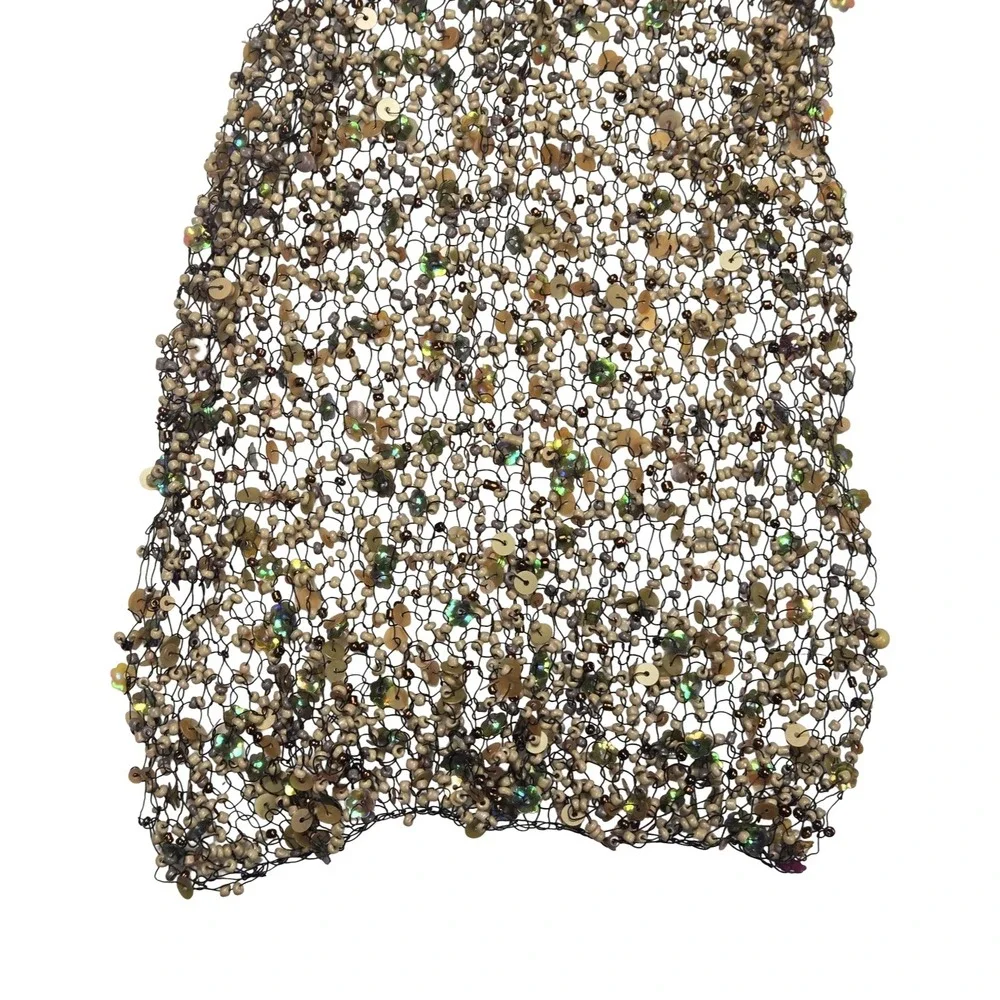 Hand Beaded Sequin Net Scarf Iridescent Evening Wrap Mermaid Forest Fairy